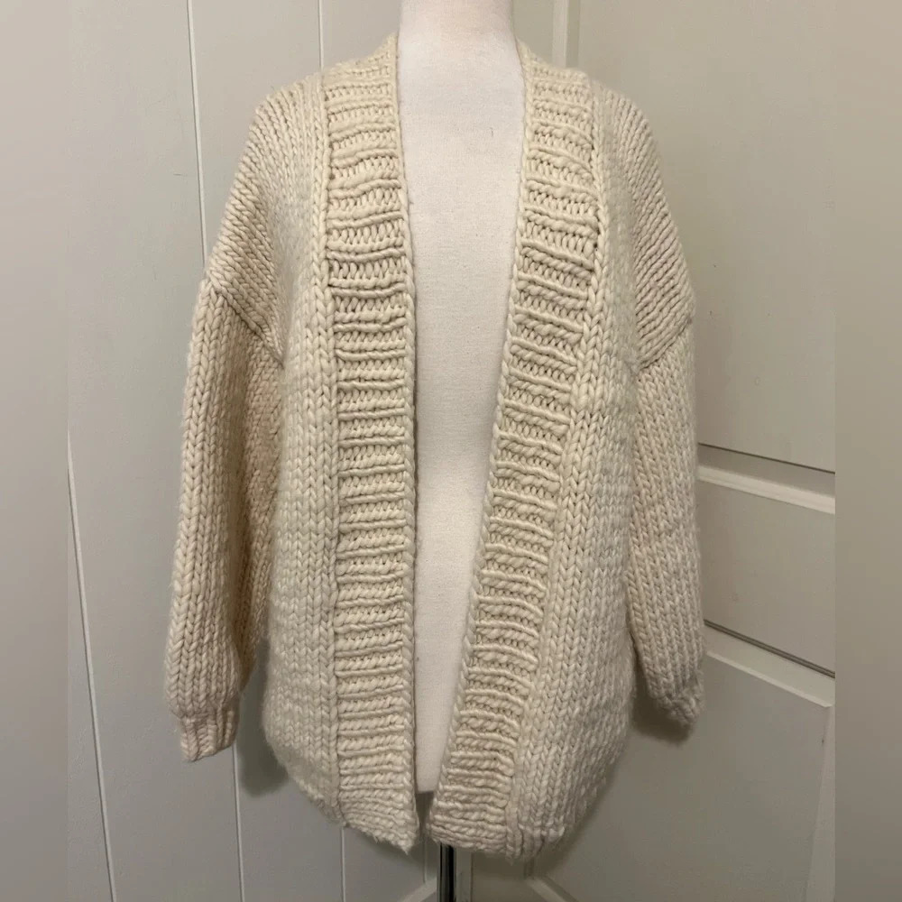 Handmade Heavy Knit Crochet Open Cardigan Sweater Oversized‎ Chunky Fall Grandma